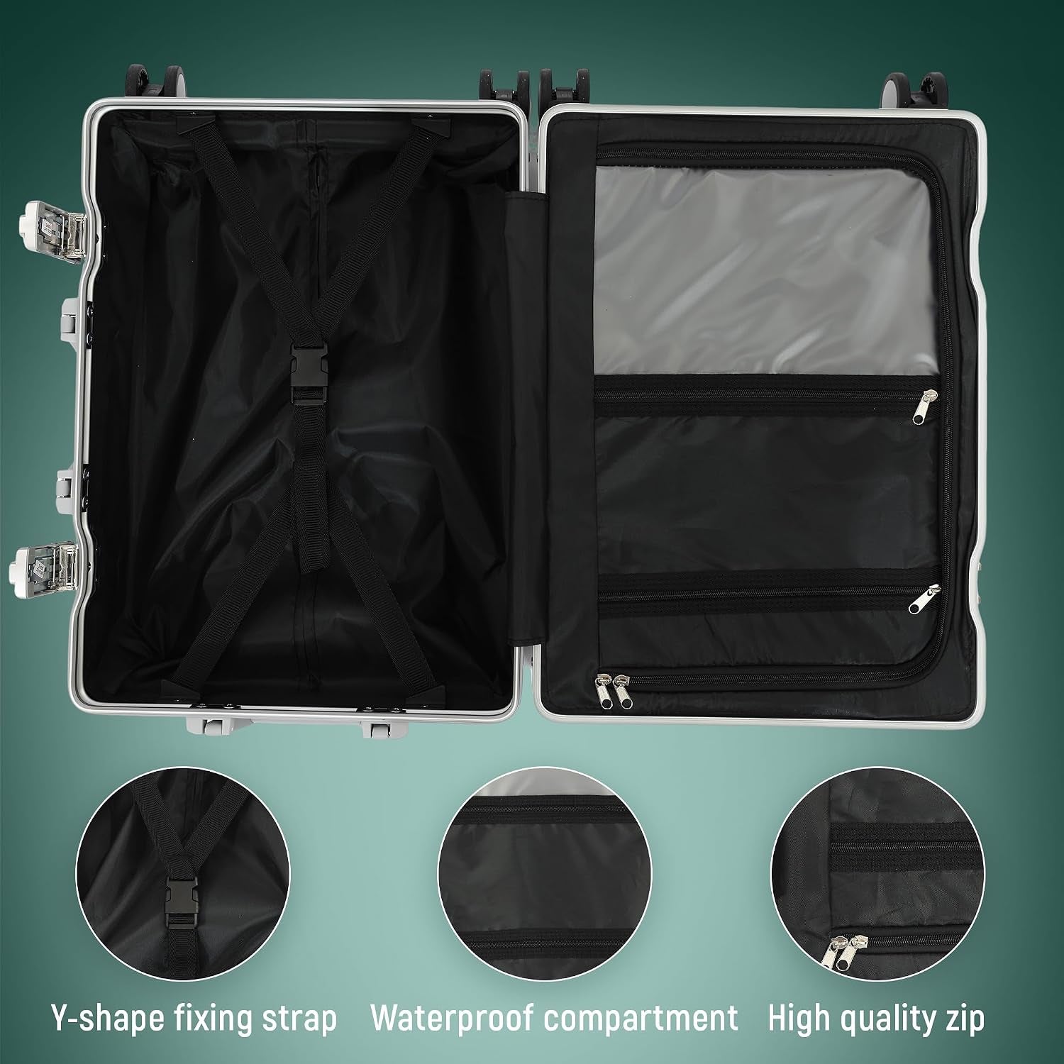 20 Inch Carry on Luggage Aluminum Frame Airline Approved, Zipperless Luggage Carry on TSA Approved ABS+PC Hard Shell Suitcases, Lightweight Carry-On Suitcase with Cup Holder, Sliver