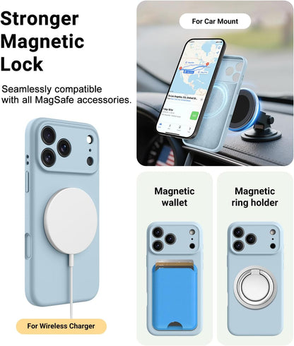 Magnetic for Iphone 17 Pro Max Case,Compatible with Magsafe,Classic Liquid Silicone Mobile Phone Case,Integrated Camera Control Button,Anti-Scratch Microfiber Lining, Baby Blue