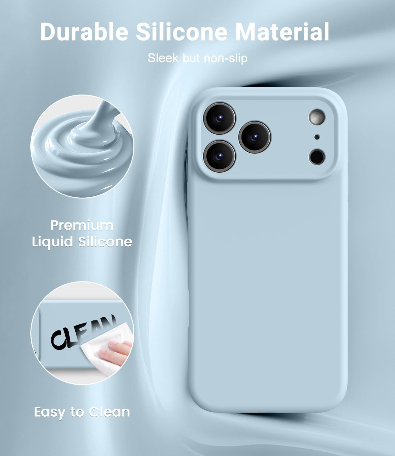Magnetic for Iphone 17 Pro Max Case,Compatible with Magsafe,Classic Liquid Silicone Mobile Phone Case,Integrated Camera Control Button,Anti-Scratch Microfiber Lining, Baby Blue