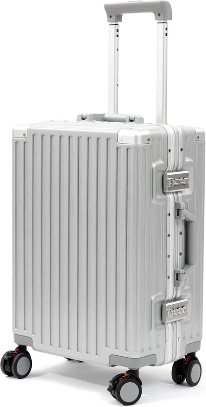 20 Inch Carry on Luggage Aluminum Frame Airline Approved, Zipperless Luggage Carry on TSA Approved ABS+PC Hard Shell Suitcases, Lightweight Carry-On Suitcase with Cup Holder, Sliver