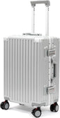 20 Inch Carry on Luggage Aluminum Frame Airline Approved, Zipperless Luggage Carry on TSA Approved ABS+PC Hard Shell Suitcases, Lightweight Carry-On Suitcase with Cup Holder, Sliver