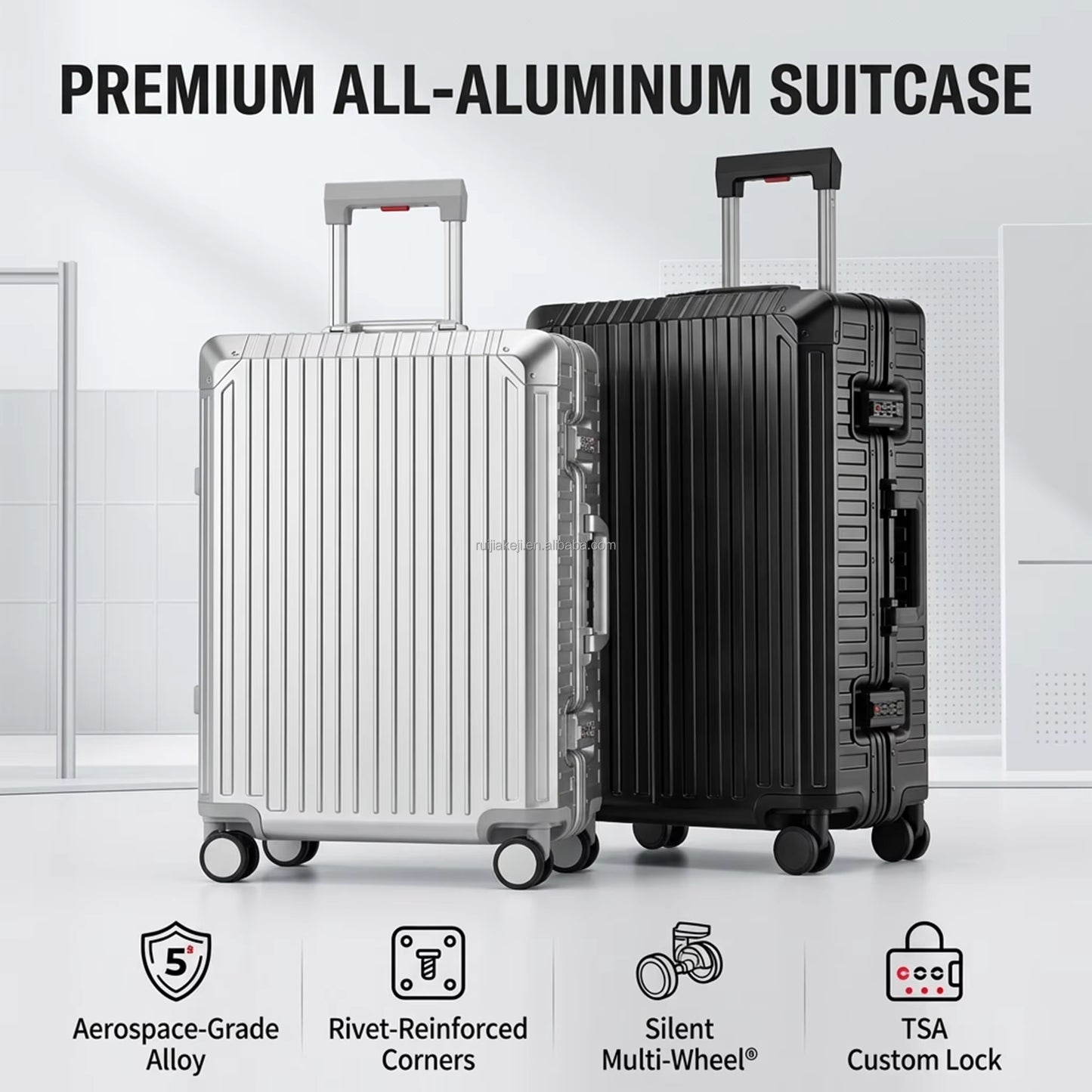 Unisex Luxury Metal Carry on Suitcase Set Aerospace Grade Aluminum Magnesium Trolley Case Low MOQ Dropshipping Best Selling 2026